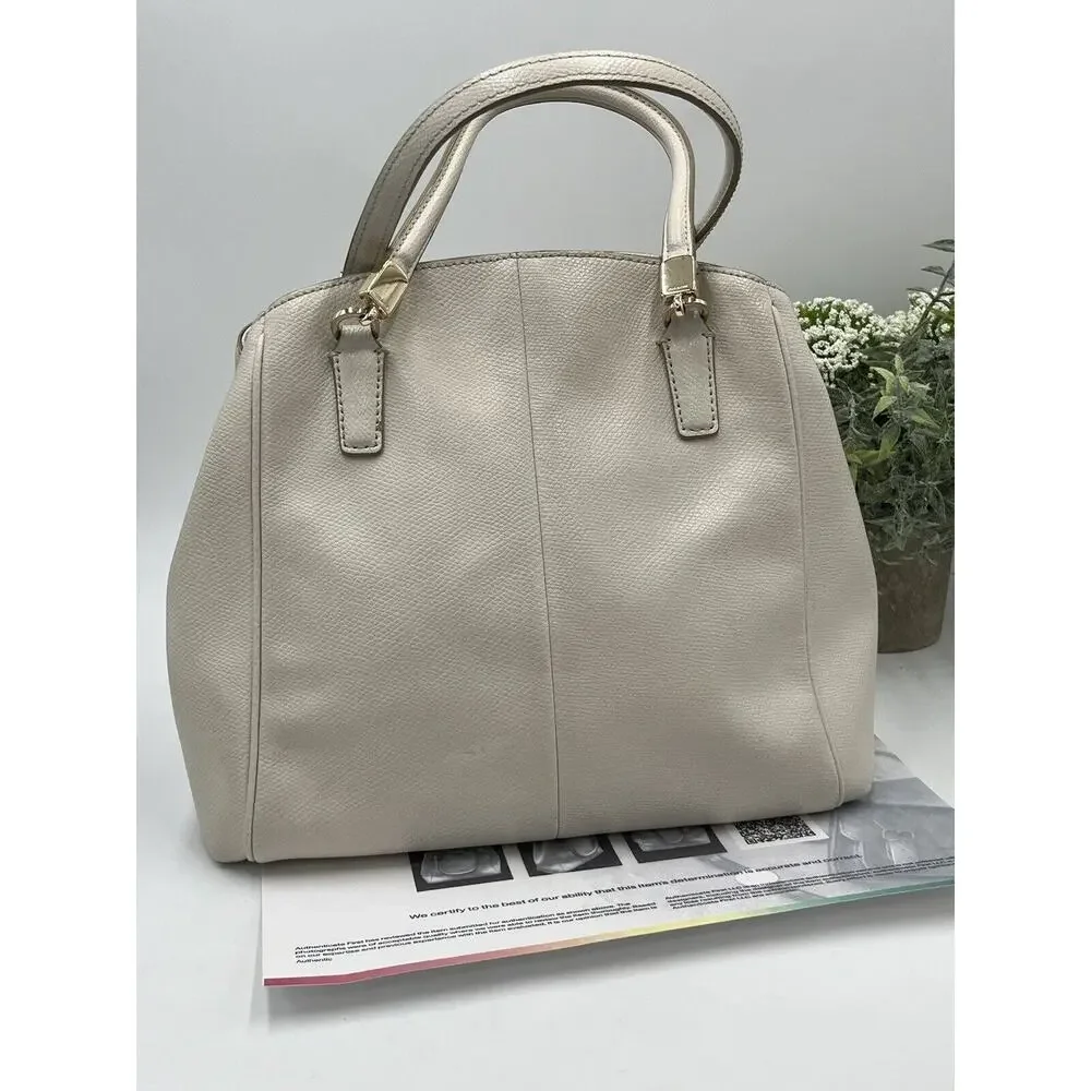 Coach F34663 Authenticated Minetta Chalk Cross-grained Leather Handbag‎ Purse